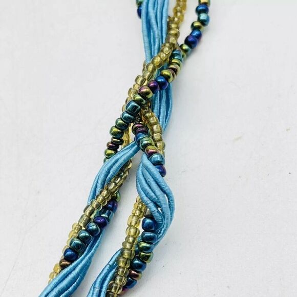 New Blue Natural Round Stone Rhinestone Peacock Beaded Statement Necklace - Picture 5 of 7